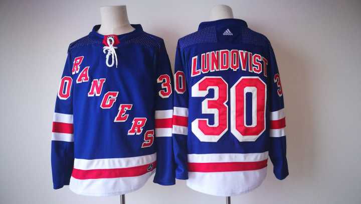 2017 Men NHL New York Rangers #30 Lundqvist Adidas blue jersey->new york rangers->NHL Jersey